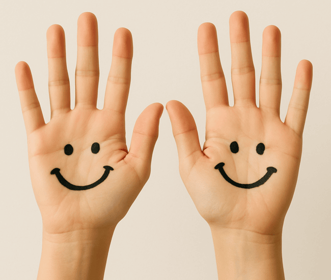 Make two hands with smiley face on. 1